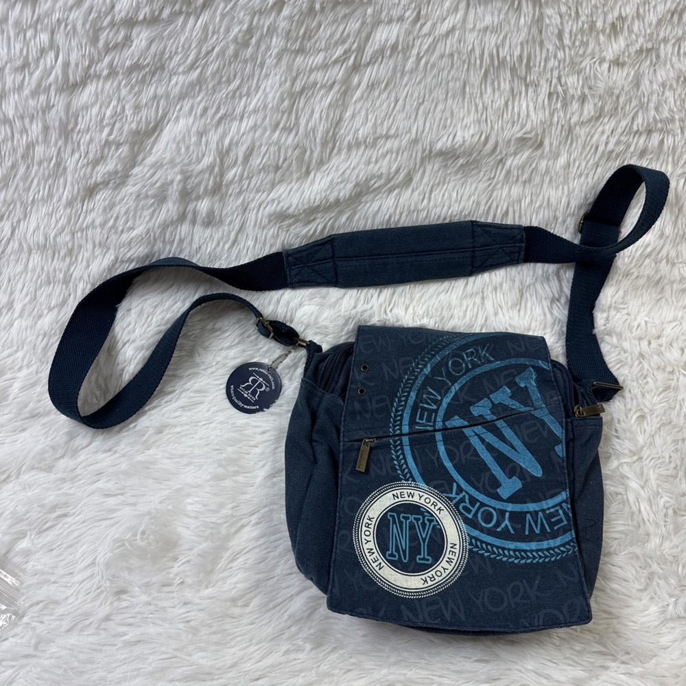 Robin Ruth New York NY Canvas Crossbody Satchel Blue Travel Print‎ Handbag
